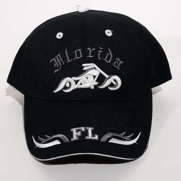 Florida Chopper Motorcycle Cap Hat Black Embroidered Hook & Loop - Picture 1 of 6